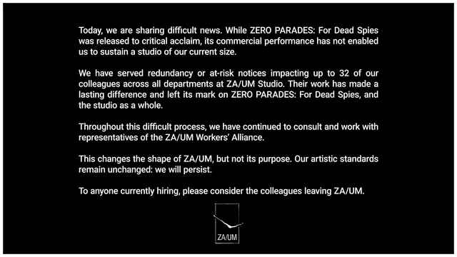 ZA/UM Studio ontslagen na Zero Parades: For Dead Spies