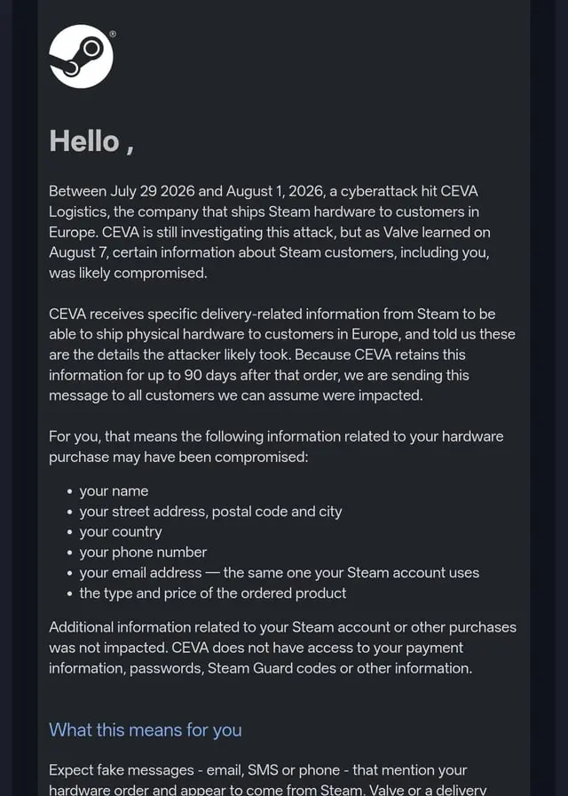 Valve security incident: what customers need to know