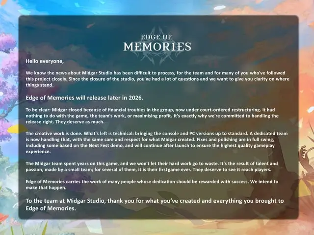 Edge of Memories: consequences of Midgar Studio’s closure for the release
